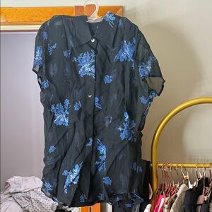 Elegant Black and Blue Floral Dress